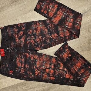 Sold Royal Bones Black Rinsed Red Plaid Jeans 27/5